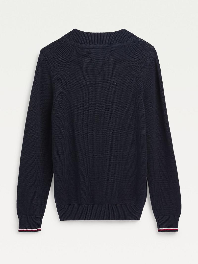 Fiú Tommy Hilfiger Organic Pamut Cable Cardigan Pulóver Sötétkék | HU 2220XYU